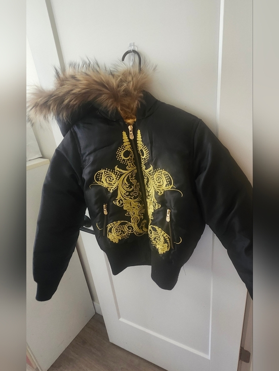 Rocawear Other - Rocawear Black Jacket with Gold Embroidered Detail and Fur Trim - Real Feather